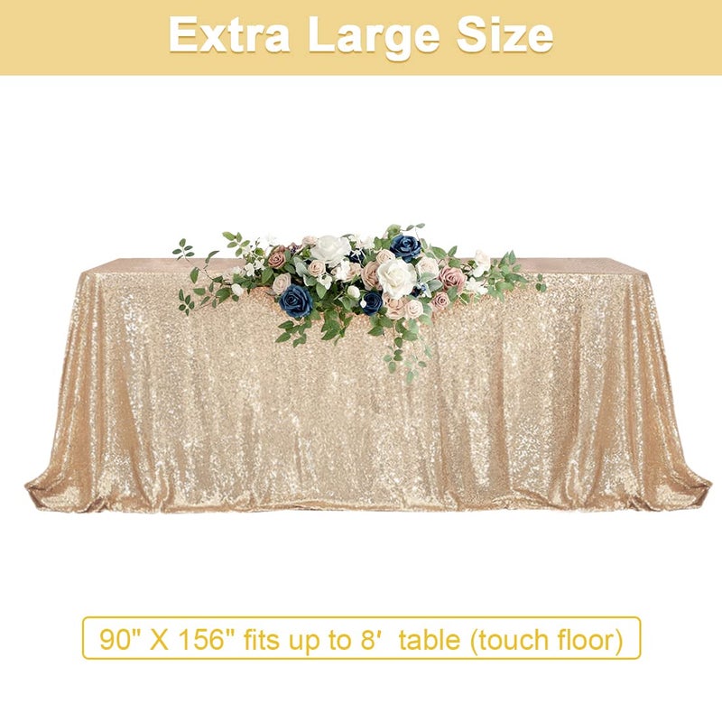 PartyDelight Sequin Tablecloth Light Gold 90"x156" Rectangle Shimmer Table Cloths Sparkle Glitter Wedding Banquet Decorations - Image 4